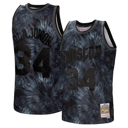 Hakeem Olajuwon Houston Rockets Mitchell Ness Hardwood Classics 199394 TieDye Swingman Jersey Black