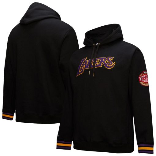 Los Angeles Lakers Mitchell Ness Chainstitch Applique Vintage Heavyweight Pullover Hoodie Black