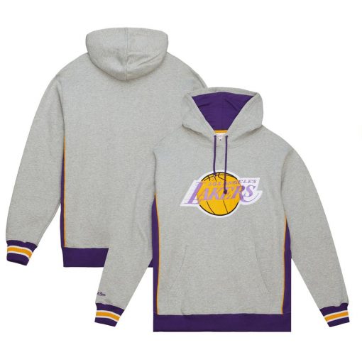 Los Angeles Lakers Mitchell Ness Hardwood Classics Premium Fleece Pullover Hoodie Heather Gray