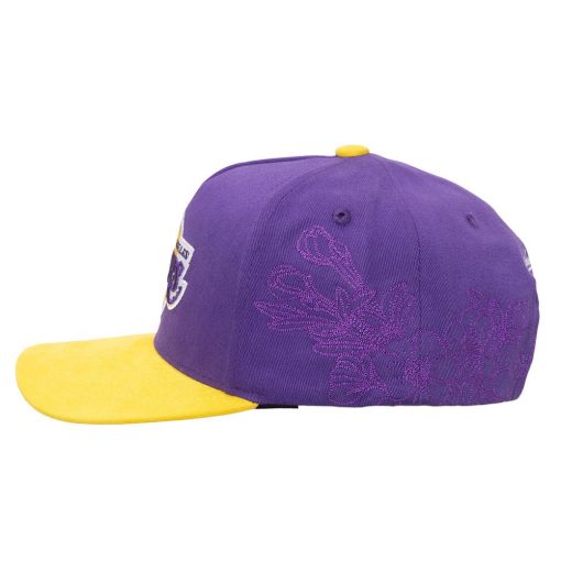 Los Angeles Lakers Mitchell Ness May Flowers Adjustable Hat PurpleGold