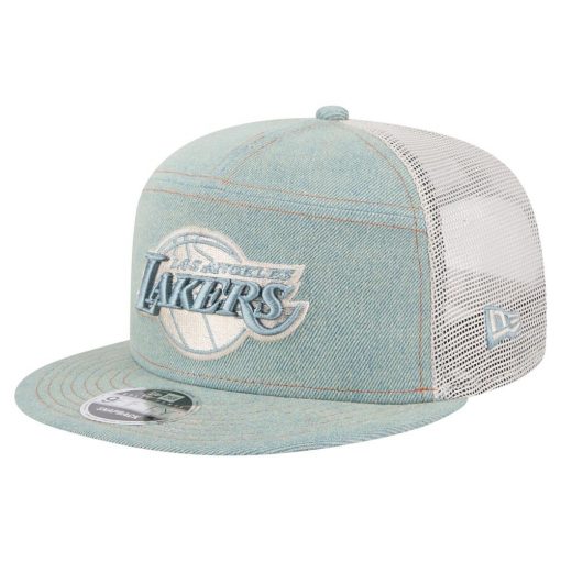 Los Angeles Lakers New Era Adventure Denim Split Panel 9FIFTY Snapback Trucker Hat