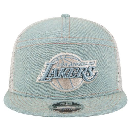 Los Angeles Lakers New Era Adventure Denim Split Panel 9FIFTY Snapback Trucker Hat