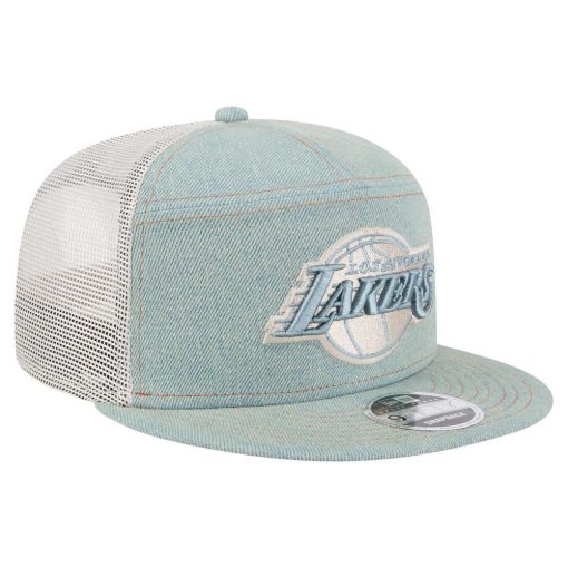 Los Angeles Lakers New Era Adventure Denim Split Panel 9FIFTY Snapback Trucker Hat