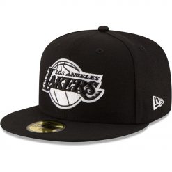 Los Angeles Lakers New Era Black White Logo 59FIFTY Fitted Hat Black