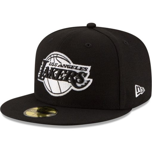 Los Angeles Lakers New Era Black White Logo 59FIFTY Fitted Hat Black