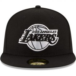 Los Angeles Lakers New Era Black White Logo 59FIFTY Fitted Hat Black