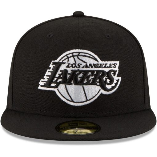 Los Angeles Lakers New Era Black White Logo 59FIFTY Fitted Hat Black