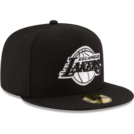 Los Angeles Lakers New Era Black White Logo 59FIFTY Fitted Hat Black