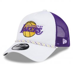 Los Angeles Lakers New Era Court Sport Foam AFrame 9FORTY Adjustable Trucker Hat WhitePurple