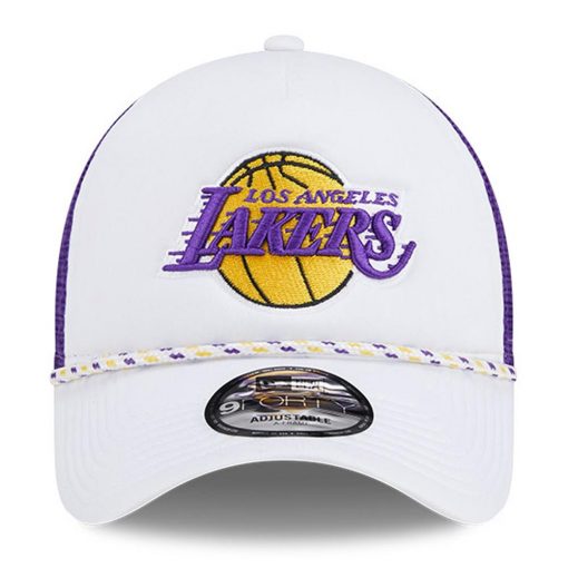 Los Angeles Lakers New Era Court Sport Foam AFrame 9FORTY Adjustable Trucker Hat WhitePurple
