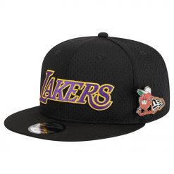 Los Angeles Lakers New Era PostUp Pin Mesh 9FIFTY Snapback Hat Black