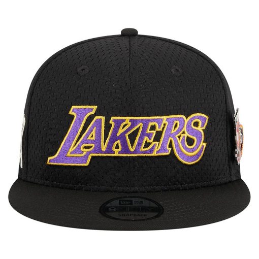 Los Angeles Lakers New Era PostUp Pin Mesh 9FIFTY Snapback Hat Black