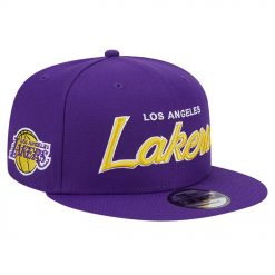 Los Angeles Lakers New Era Script Side Patch 9FIFTY Snapback Hat Purple