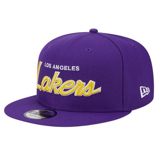 Los Angeles Lakers New Era Script Side Patch 9FIFTY Snapback Hat Purple