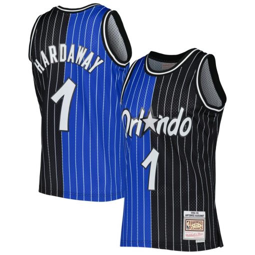 Men’s Mitchell Ness Penny Hardaway BlueBlack Orlando Magic Hardwood Classics 199495 Split Swingman Jersey