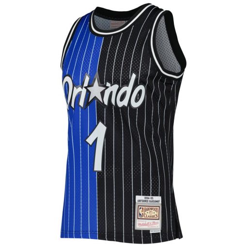 Men’s Mitchell Ness Penny Hardaway BlueBlack Orlando Magic Hardwood Classics 199495 Split Swingman Jersey