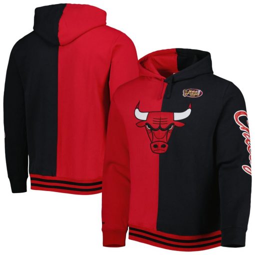 Men’s Mitchell Ness RedBlack Chicago Bulls Hardwood Classics Split Pullover Hoodie