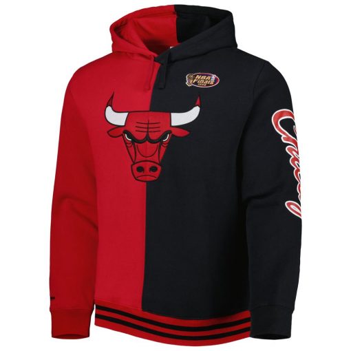 Men’s Mitchell Ness RedBlack Chicago Bulls Hardwood Classics Split Pullover Hoodie