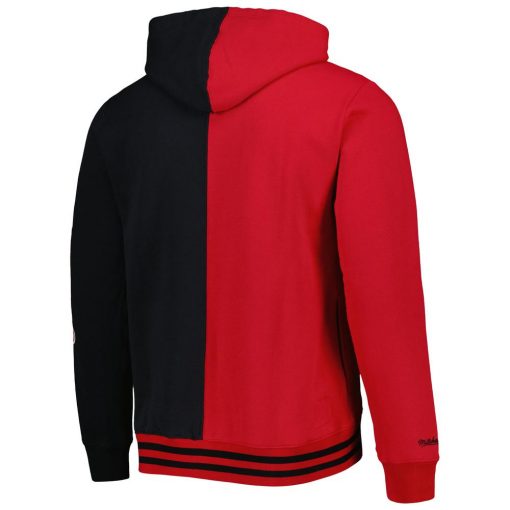 Men’s Mitchell Ness RedBlack Chicago Bulls Hardwood Classics Split Pullover Hoodie