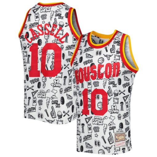 Sam Cassell Houston Rockets Mitchell Ness 199394 Hardwood Classics Doodle Swingman Jersey White