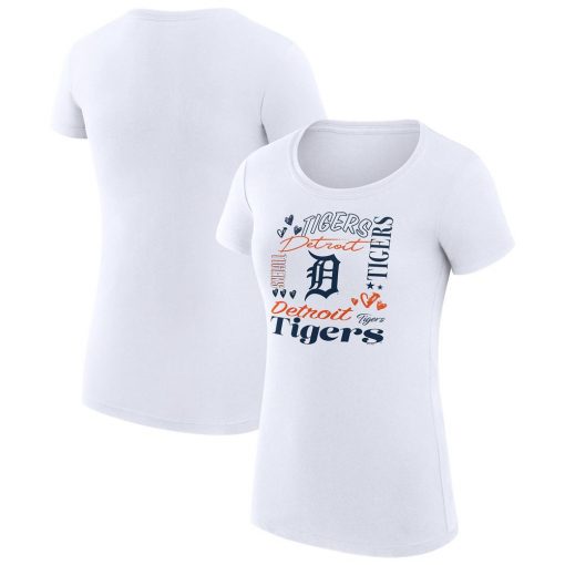 Women’s Detroit Tigers GIII 4Her by Carl Banks White Collage Team Graphic Crew Neck Fitted T-Shirt
