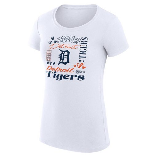 Women’s Detroit Tigers GIII 4Her by Carl Banks White Collage Team Graphic Crew Neck Fitted T-Shirt